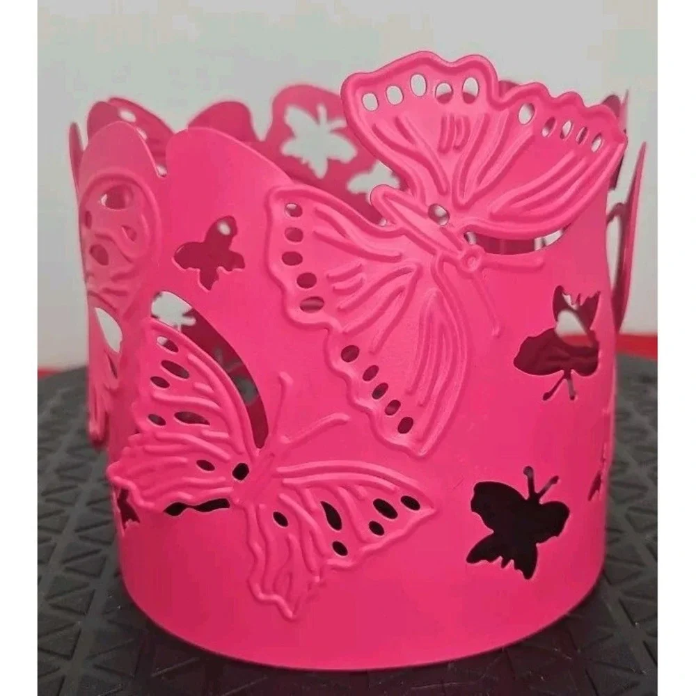 Partylite Pink Metal Butterfly 3 Wick Candle‎ Sleeve - Picture 2 of 6